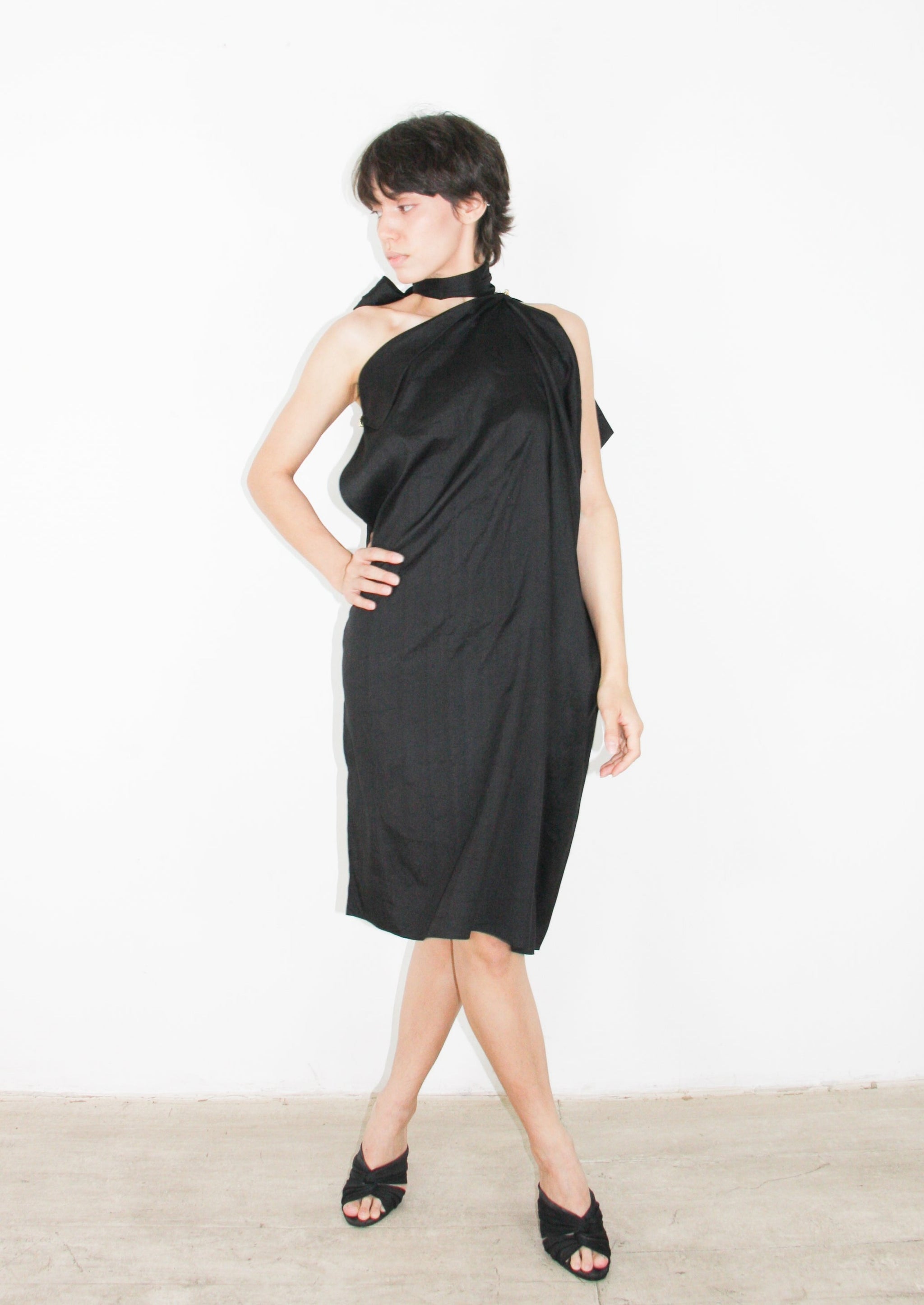 ワンピース ETMON Slip Logo String Dress, Black short sleeve loungewear dress in ribbed cotton jersey in