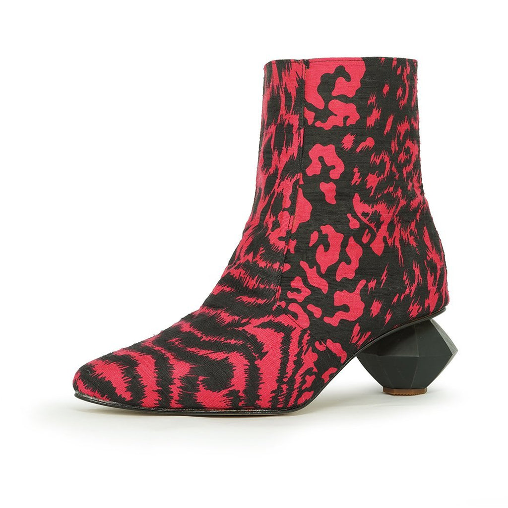 red and black leopard print ankle boot