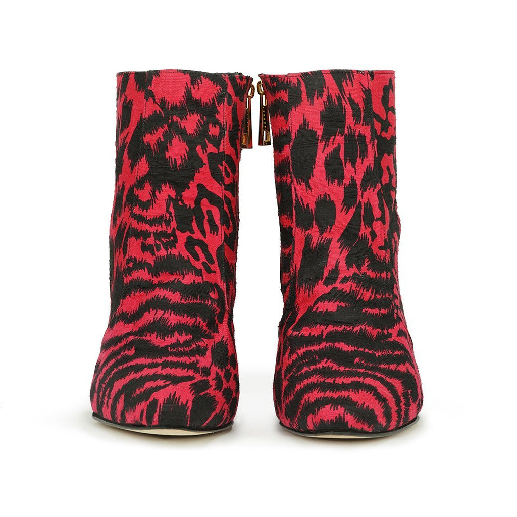 red leopard silk ankle boot 