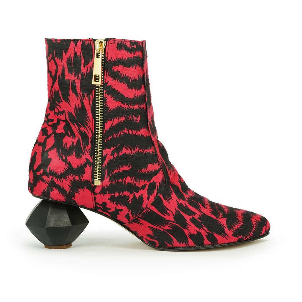 red leopard boot with statement heel 