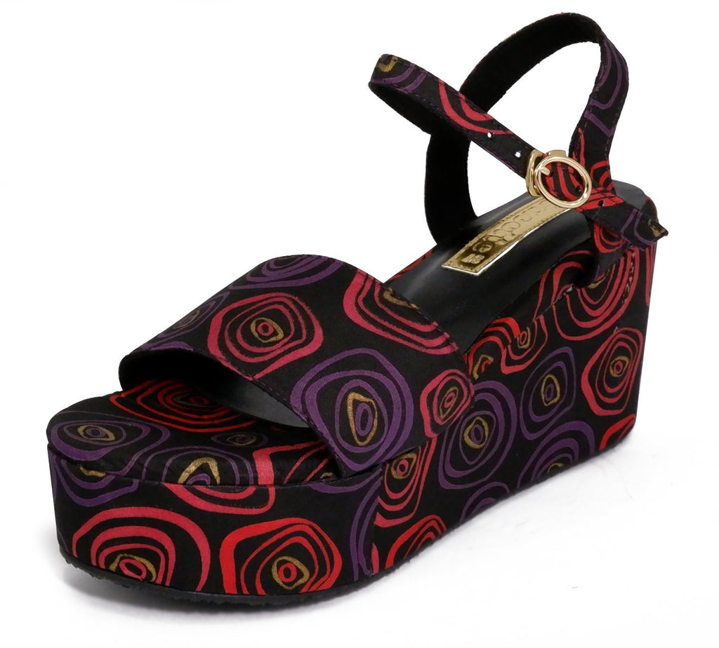 Printed silk platform sandals 