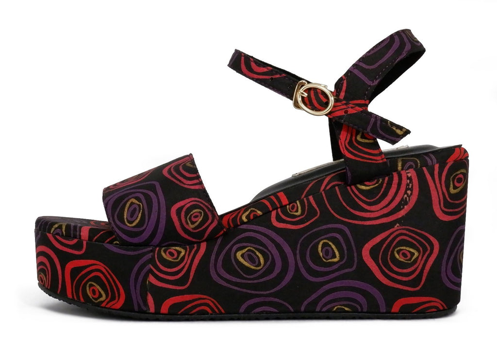 Printed silk platform sandals 