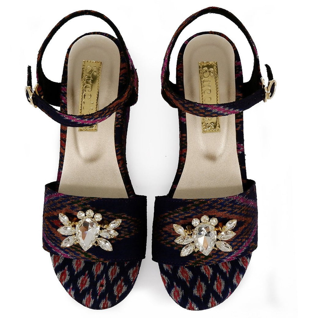 purple silk platform sandals with adornment