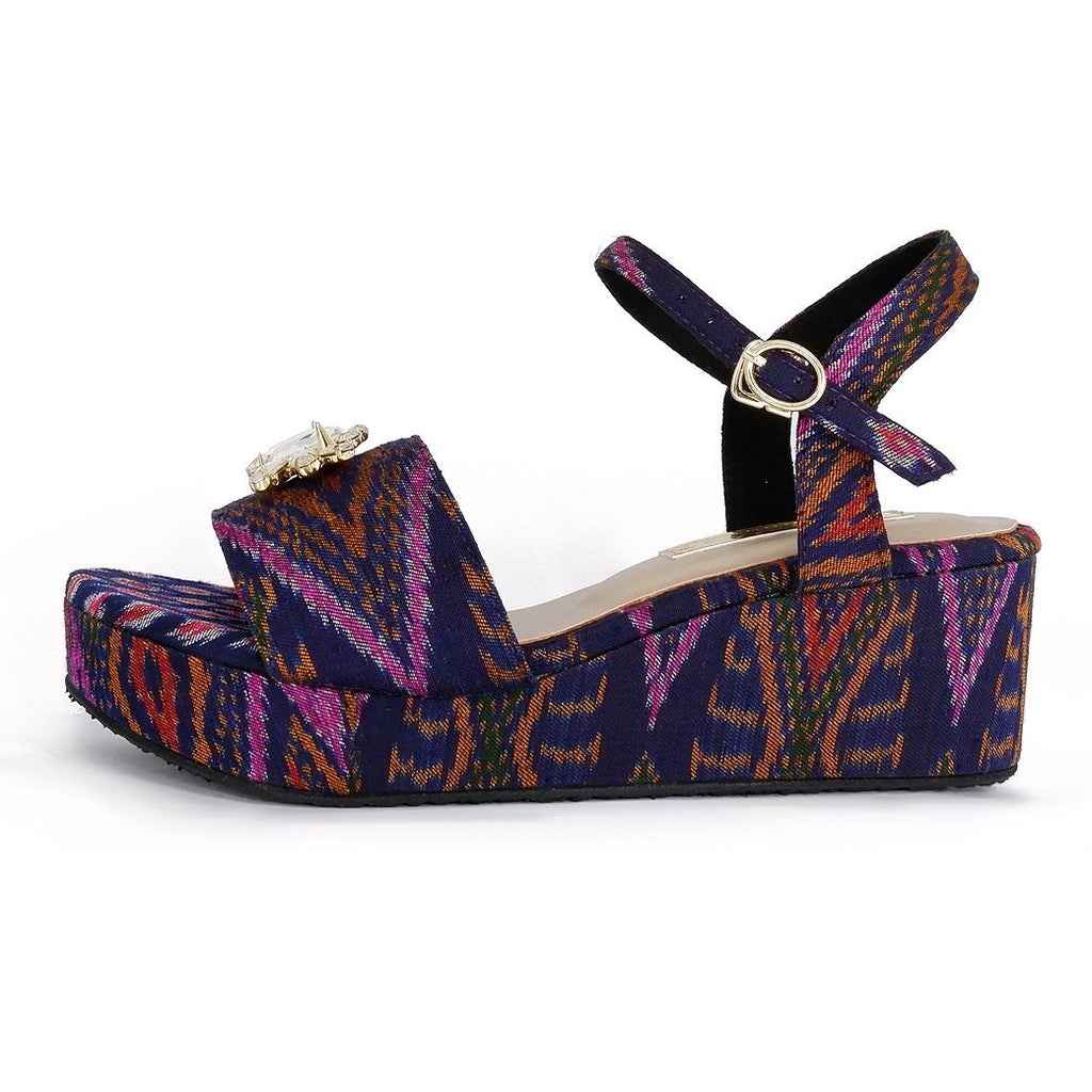 Purple silk platform sandals with embellishment