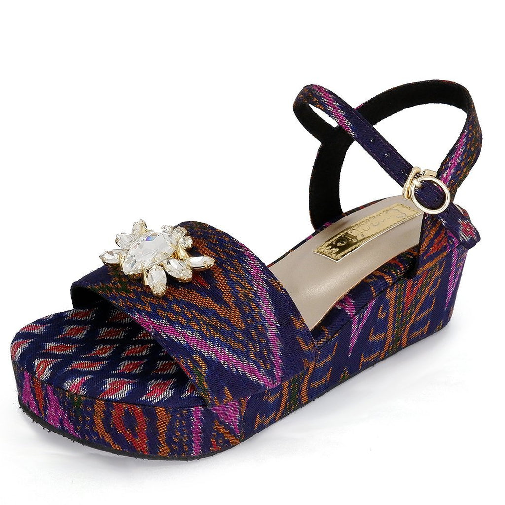 Purple silk platform sandals