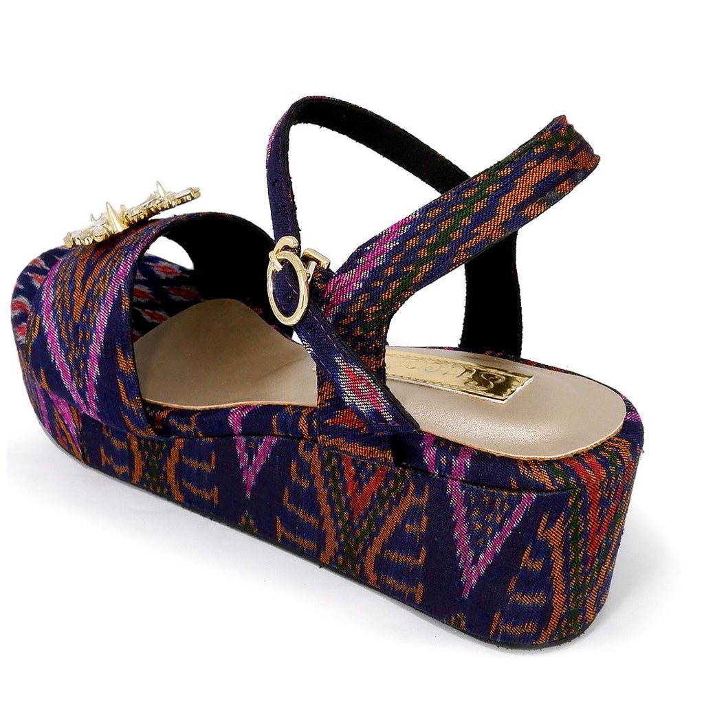 purple silk flatform sandals 