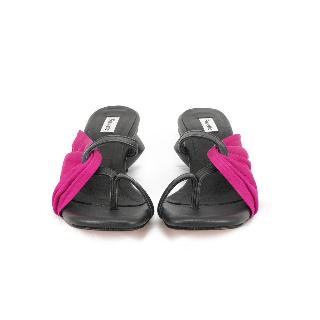 fuchsia silk mule sandals 